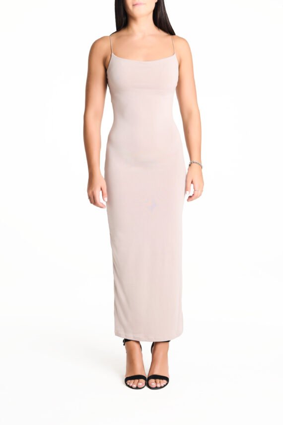 Long beige sheath dress - Image 2